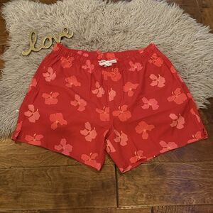 Bear Bottom Swim Shorts Mens Large Red Hibiscus Floral Print Lined 5.5”Inseam